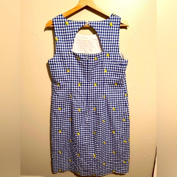 Talbots Lemons & Gingham Shift Dress Blue &White Cotton Embroidered Keyhole Back - Picture 16 of 16